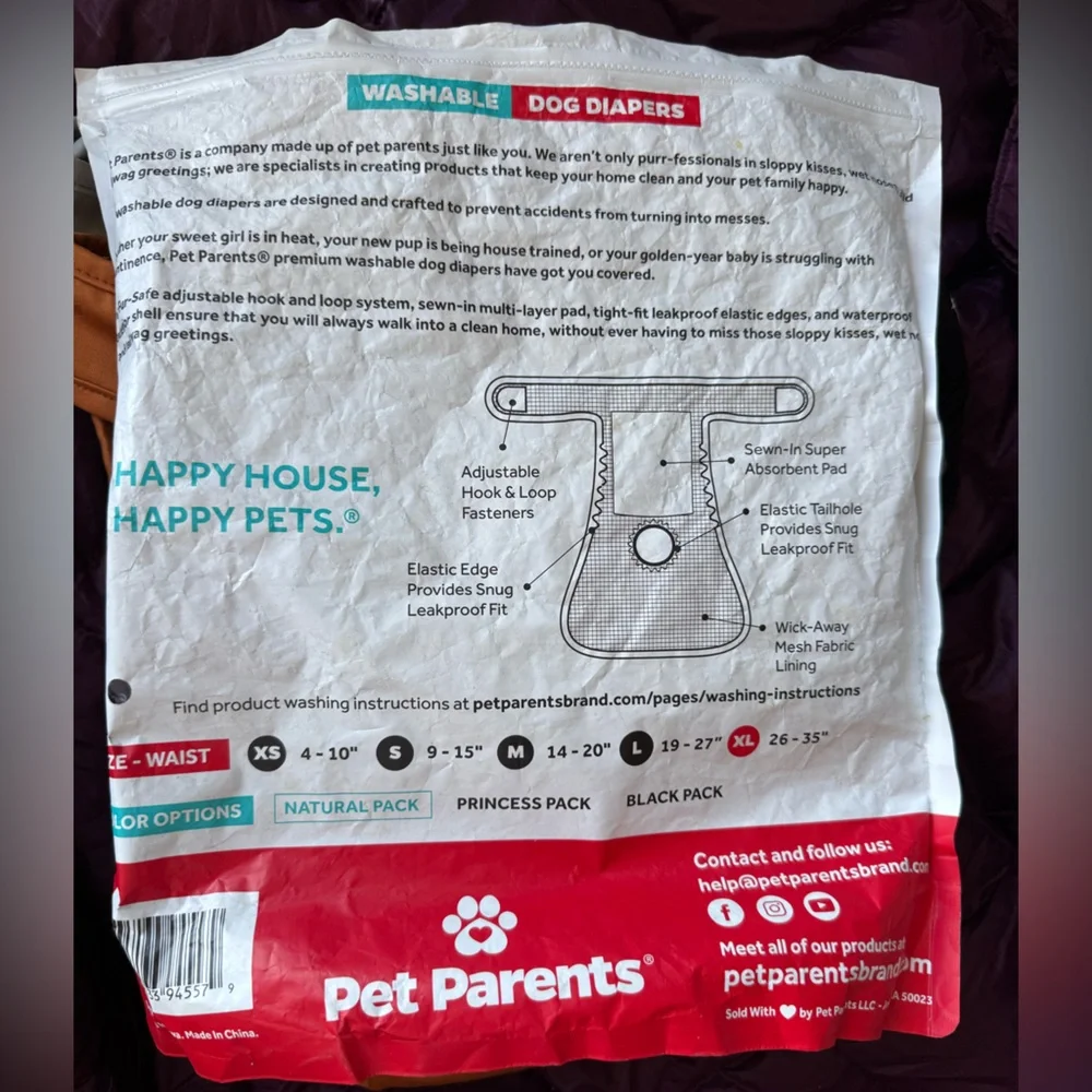 Pet Parents Dog Diapers - set of 3, size XL Gray, Black, Orange